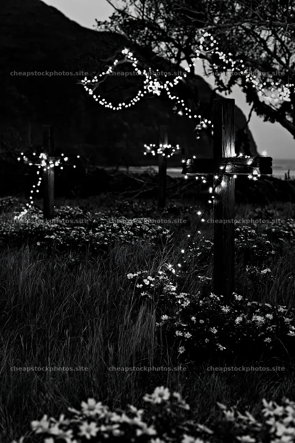 Christian crosses among yellow flowers in a meadow – stock photos 6480x9722