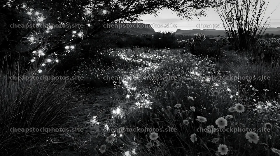 Christmas meadow with drought tolerant stems and garland – stock photos 10608x5938