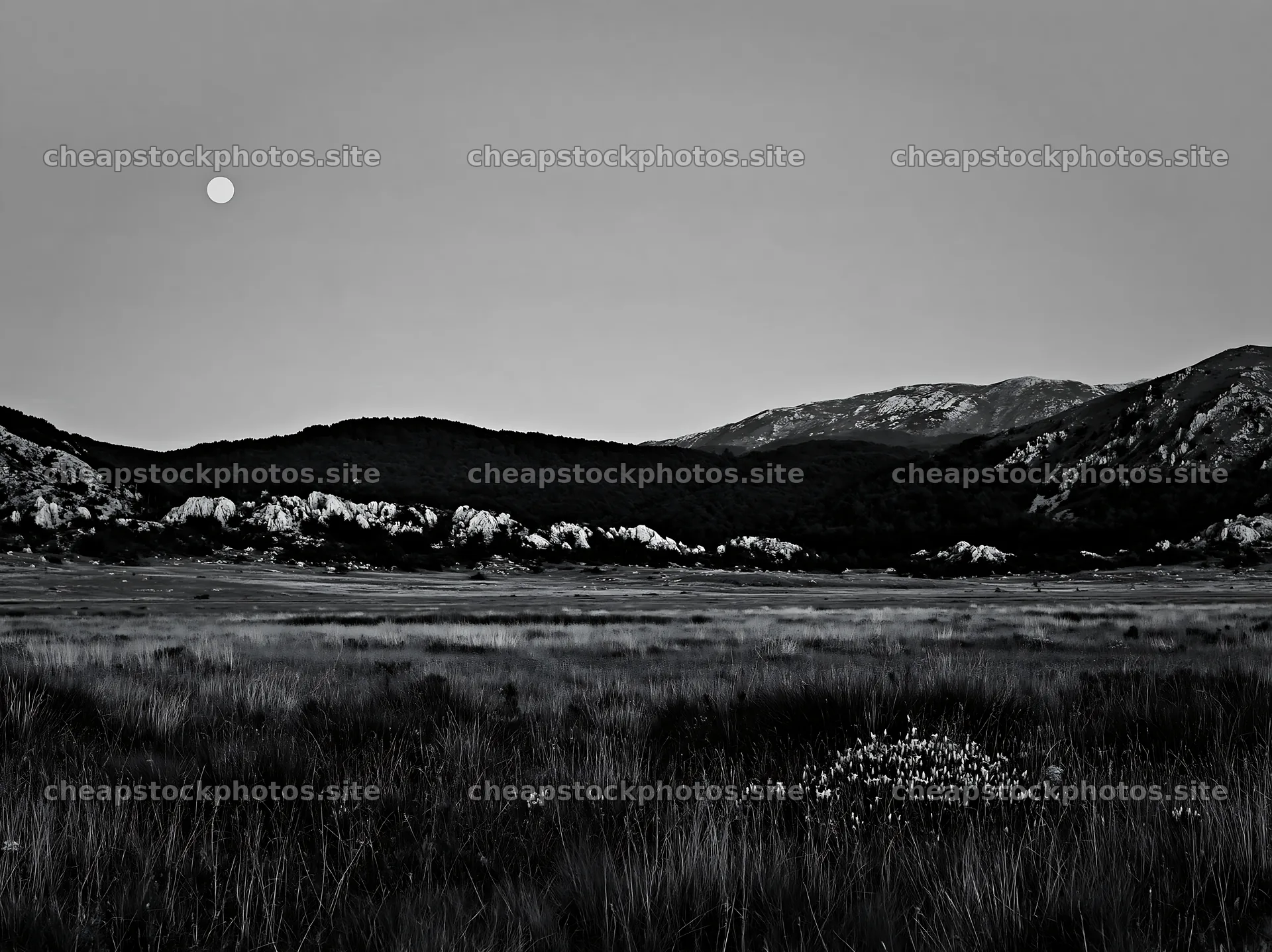 Moonrise over a meadow with distant mountains – stock photos 9174x6866