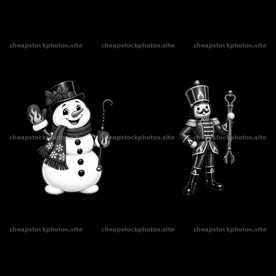 Snowman and nutcracker standing next to each other by the fireplace – stock photos 7746x7746