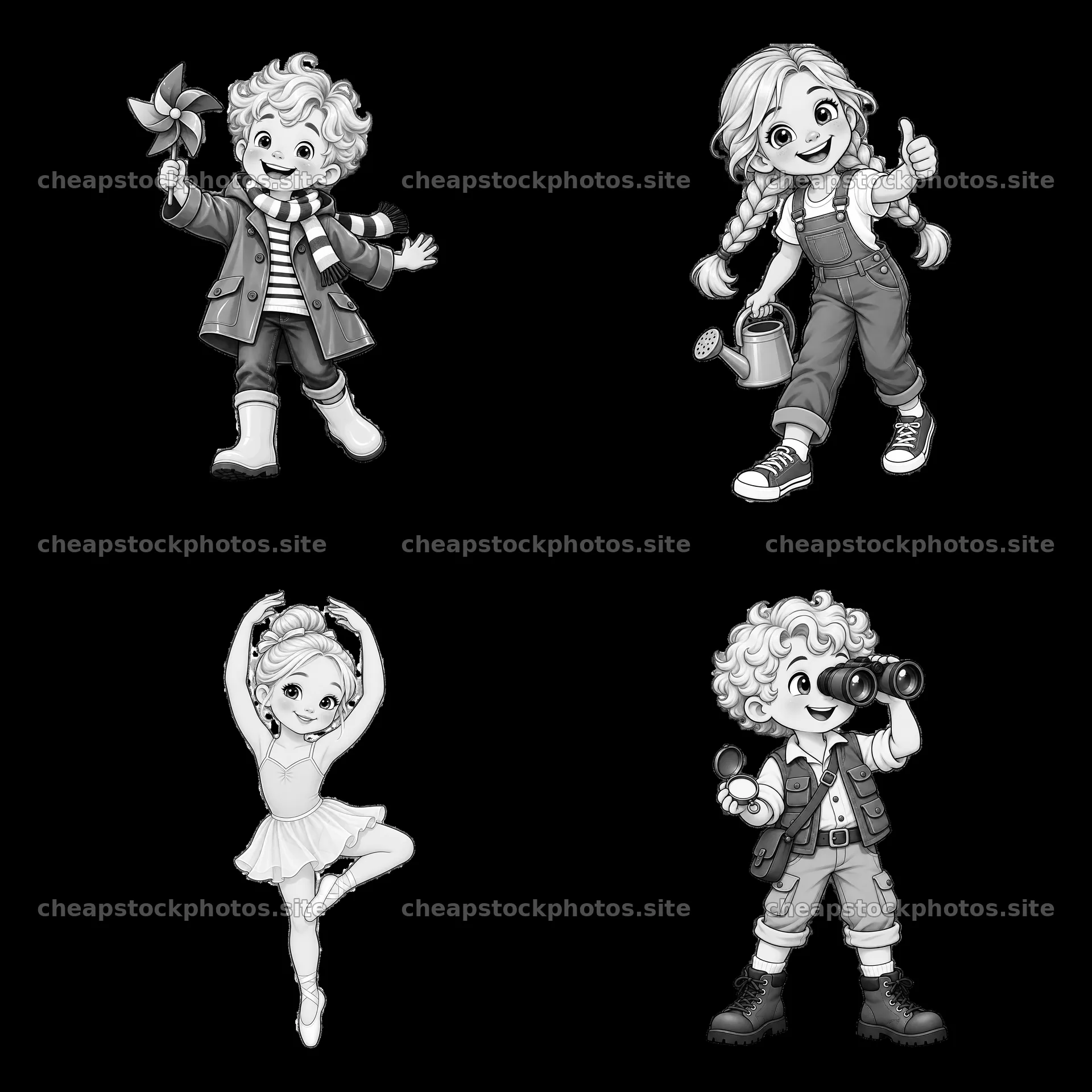 Four blond child characters are shown in a 2x2 layout – stock photos 7746x7746