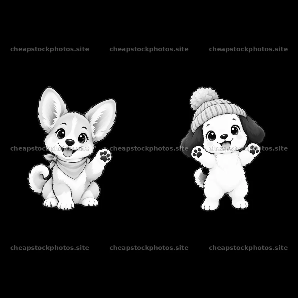 Cute dog sticker illustration with happy cartoon puppies – stock photos 7746x7746
