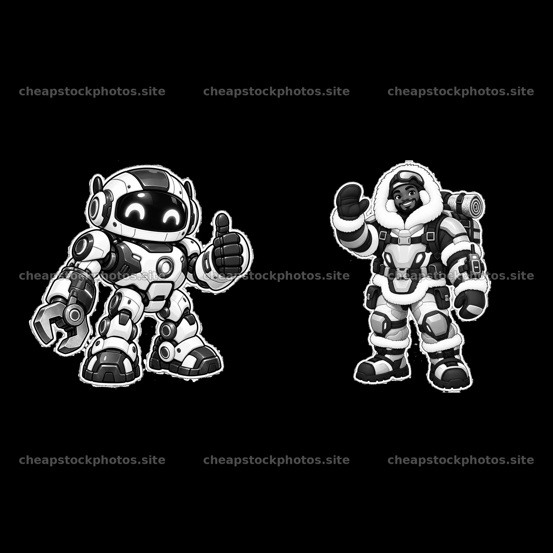 Kawaii futuristic super-soldier duo giving thumbs up – stock photos 7746x7746