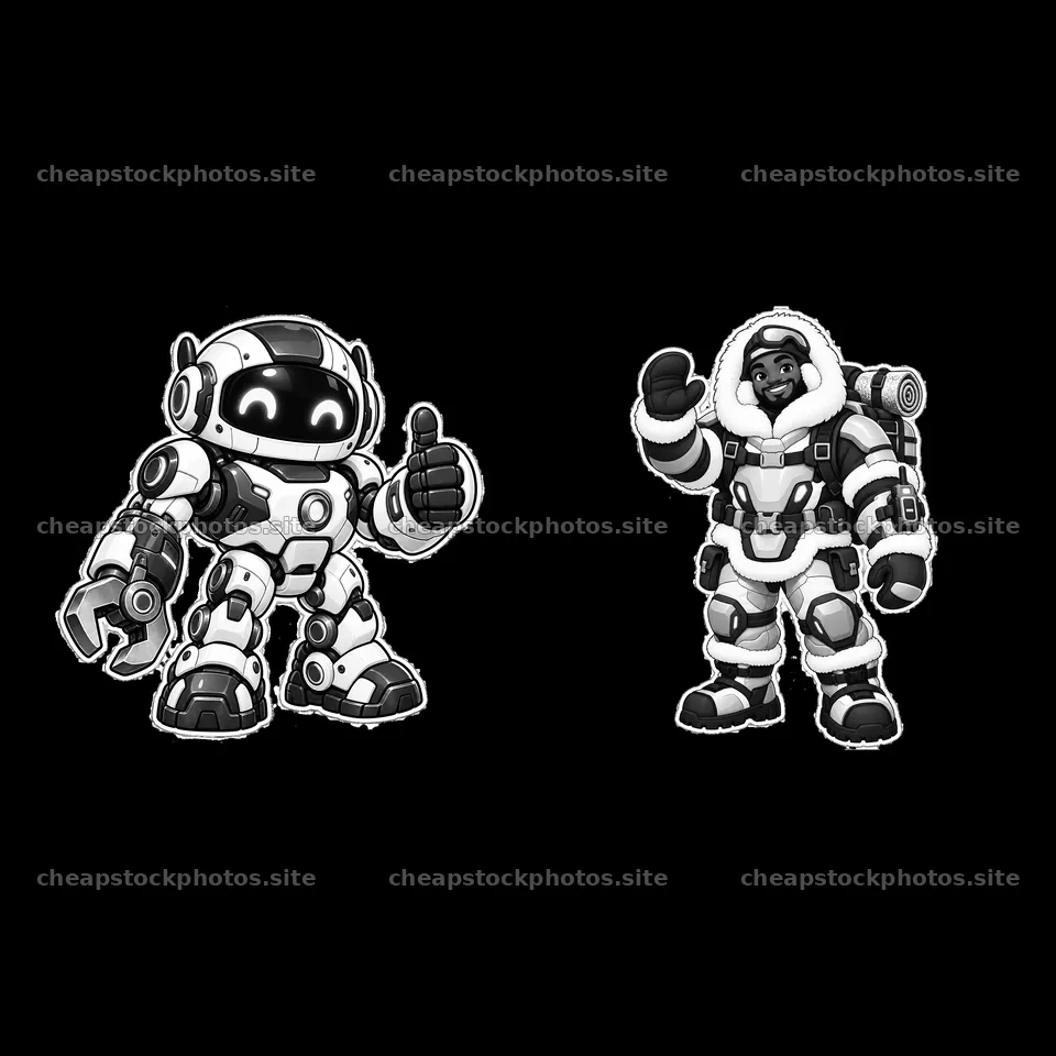 Kawaii futuristic super-soldier duo giving thumbs up – stock photos 7746x7746