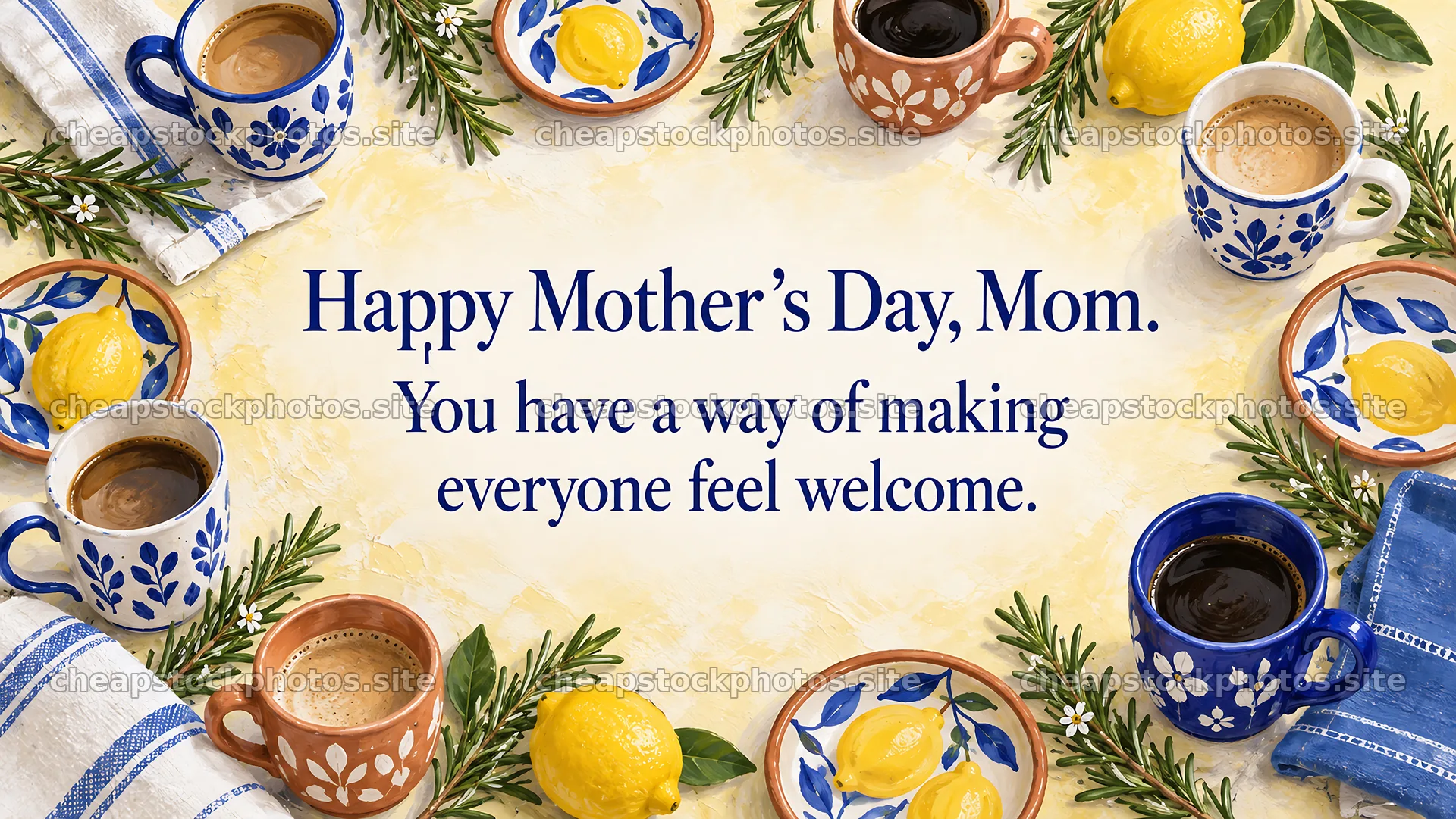 Mother's Day Greeting with Coffee and Lemons – stock photos 10324x5812