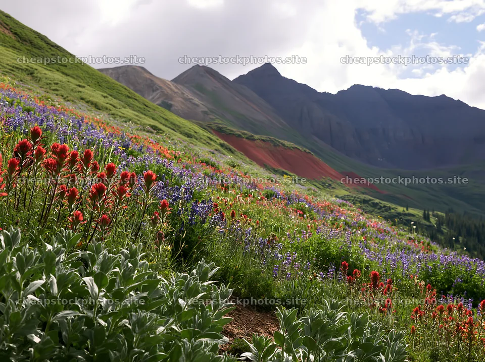 Paintbrush lupine meadow in mountain landscape – stock photos 9174x6866