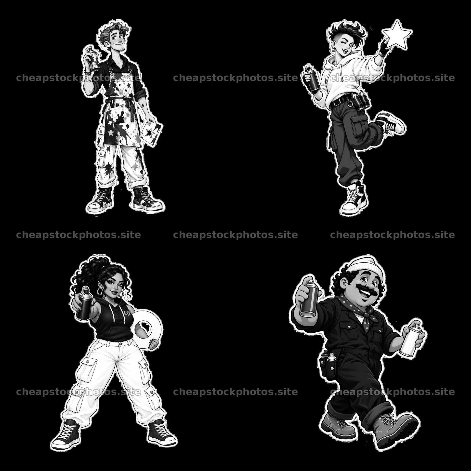 Patriotic graffiti sprayer cartoon character sticker set – stock photos 7746x7746
