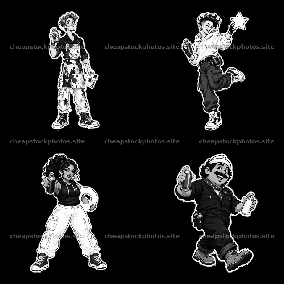 Patriotic graffiti sprayer cartoon character sticker set – stock photos 7746x7746