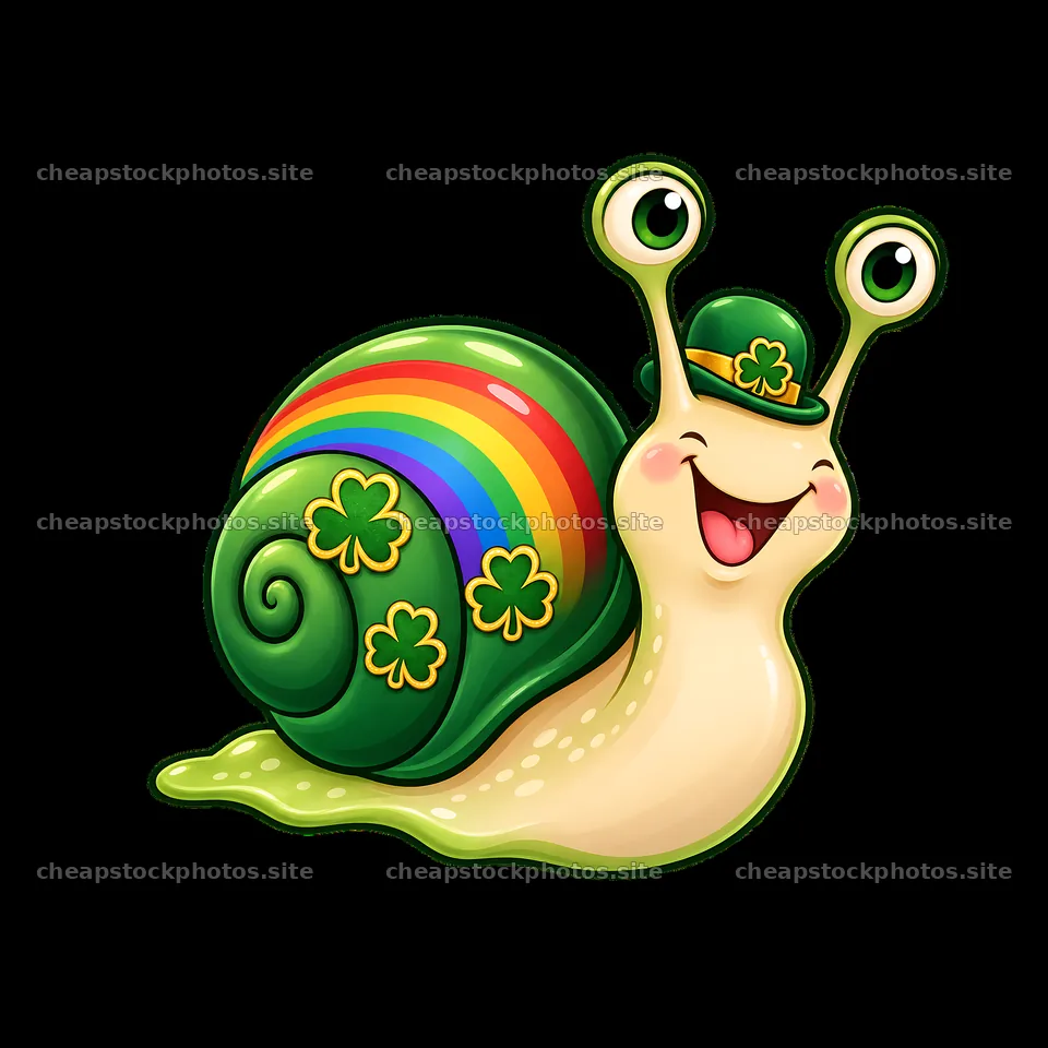 Happy snail with rainbow and shamrocks for St. Patrick's Day – stock photos 7746x7746