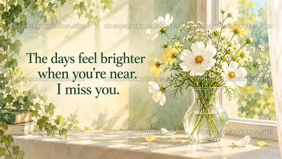 I Miss You Floral Window Greeting – stock photos 10324x5812