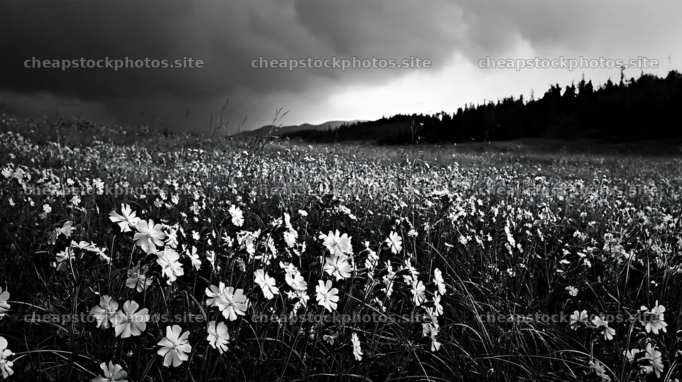 Pink campion meadow under dramatic sky in a natural setting – stock photos 10608x5938