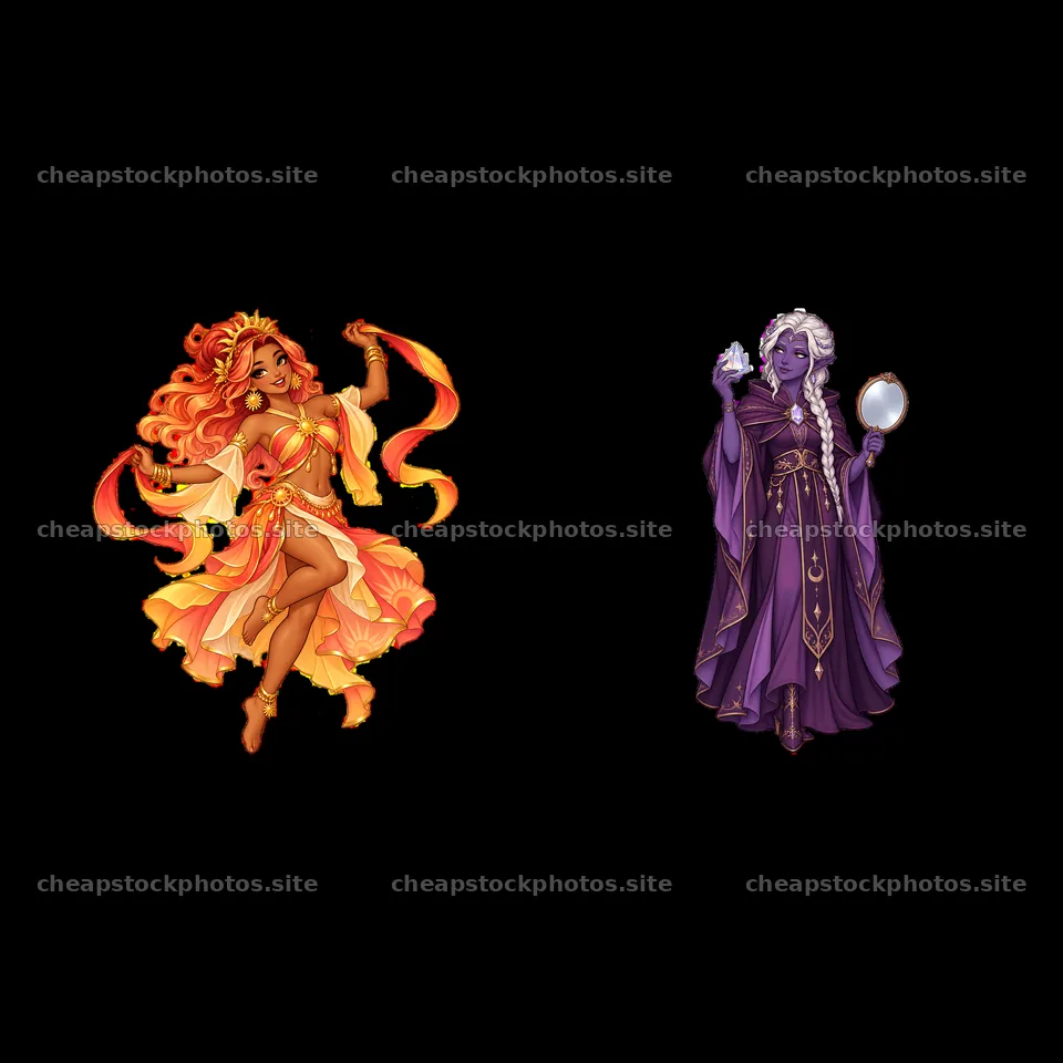 Pagan gods dance and celebrate with colorful attire and props – stock photos 7746x7746