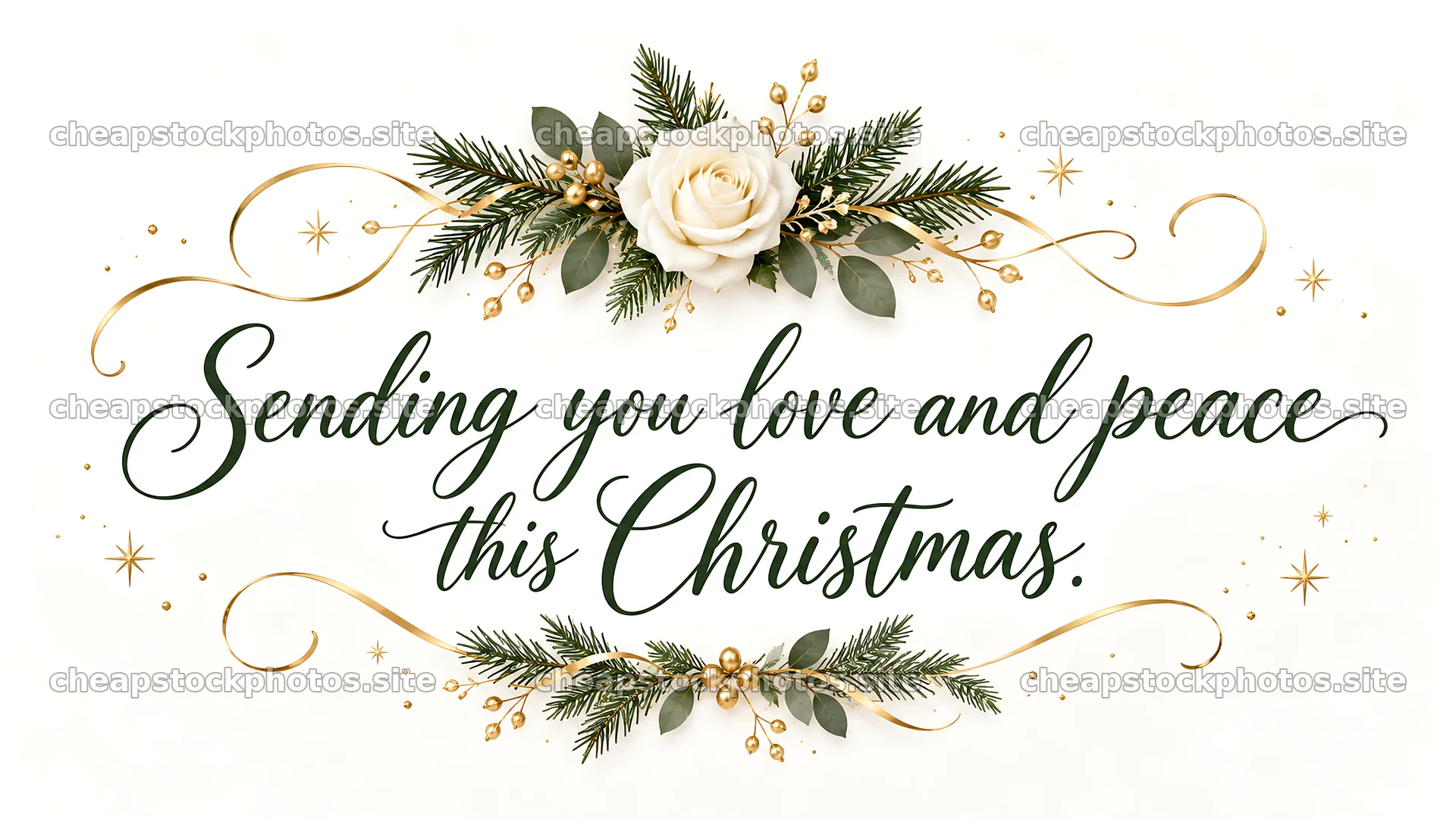 Christmas Greeting with Rose and Evergreen Flourishes – stock photos 10324x5812