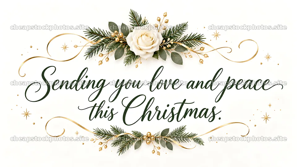 Christmas Greeting with Rose and Evergreen Flourishes – stock photos 10324x5812