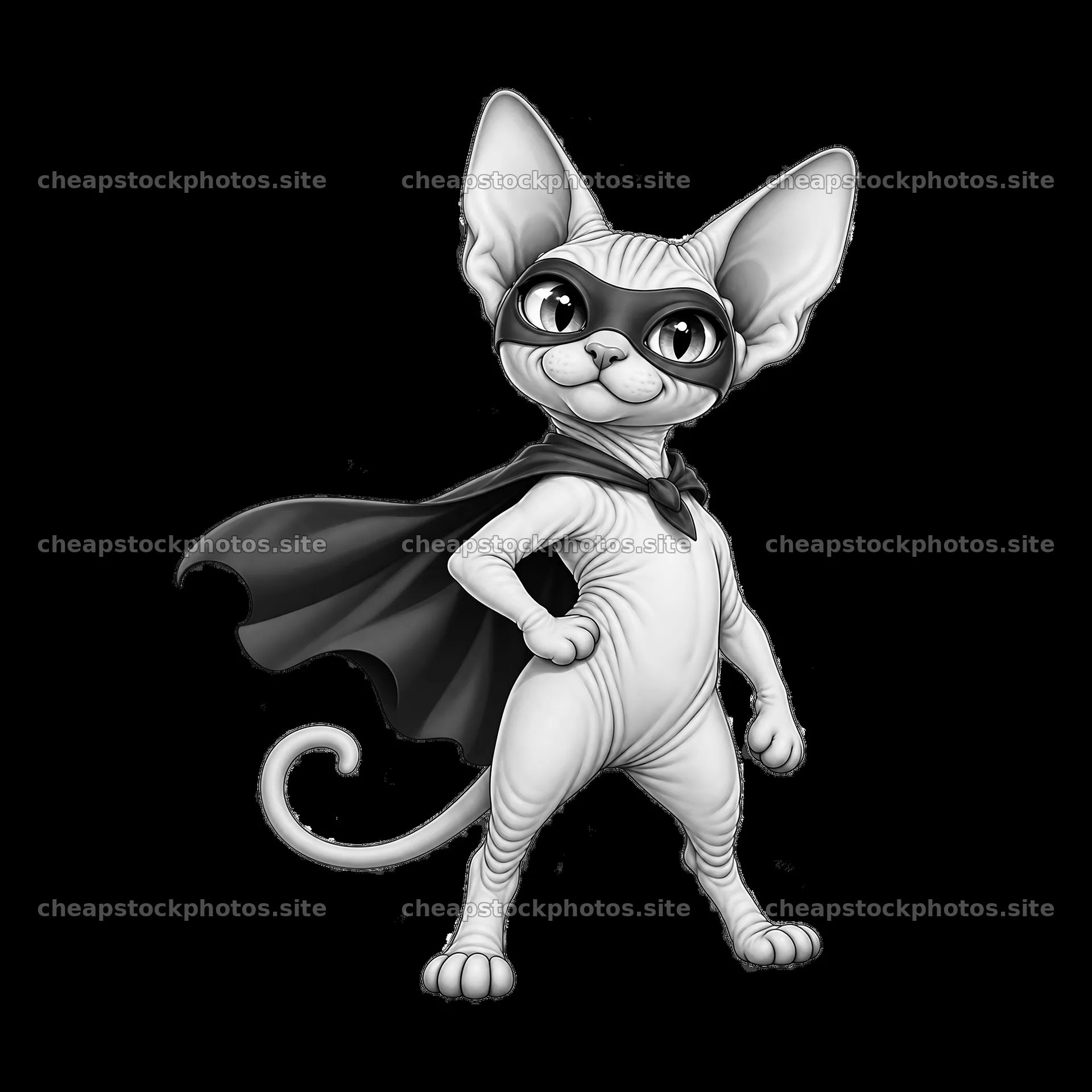 Cat in a superhero mask and cape striking a confident pose – stock photos 7746x7746