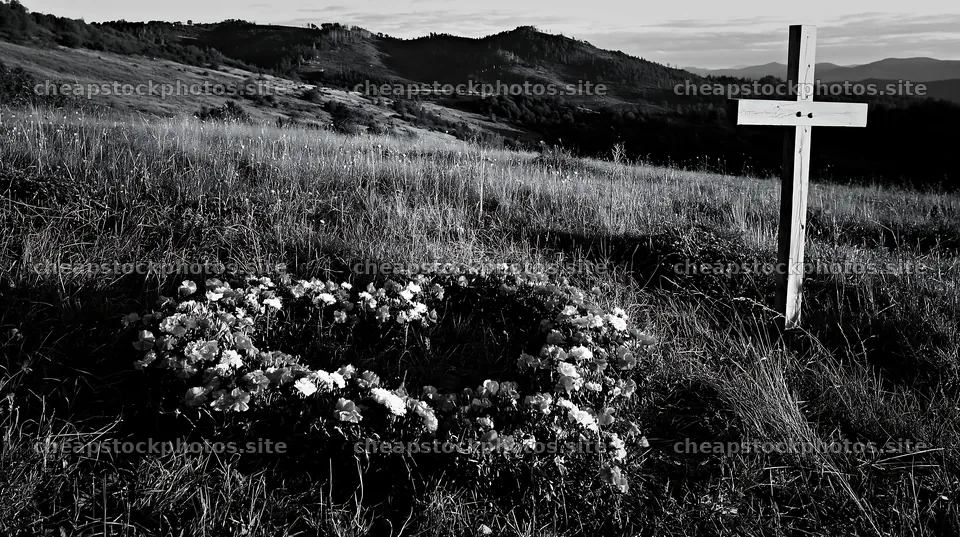 Christian cross in meadow with flowers in countryside – stock photos 10608x5938