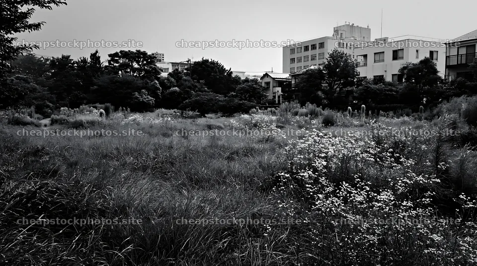 Urban biodiversity meadow with seedheads in Tokyo – stock photos 10608x5938