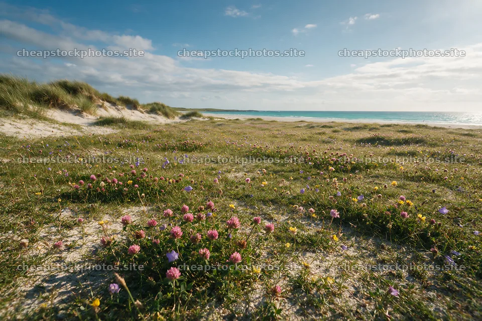 Rewilding meadow with colorful flowers by the ocean – stock photos 9722x6480