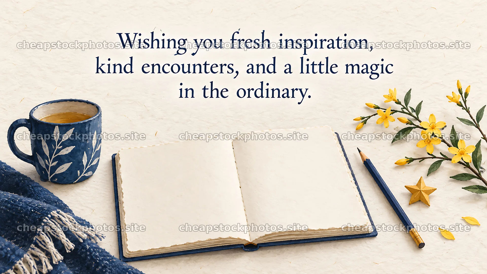 New Year Greeting with Journal and Yellow Flowers – stock photos 10324x5812