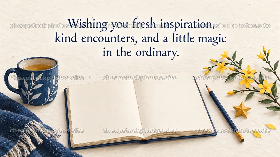 New Year Greeting with Journal and Yellow Flowers – stock photos 10324x5812