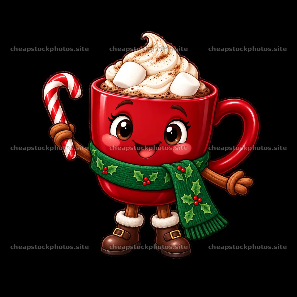 Cup of hot chocolate with candy cane and scarf for Christmas – stock photos 7746x7746