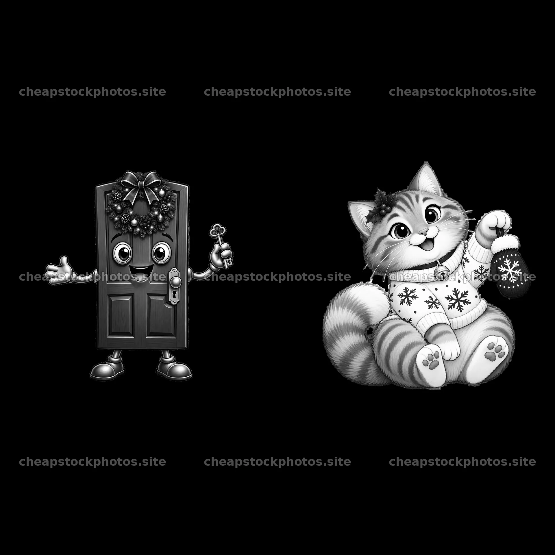 Christmas door and cat sticker set for holiday decoration – stock photos 7746x7746
