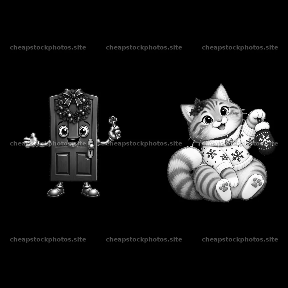 Christmas door and cat sticker set for holiday decoration – stock photos 7746x7746