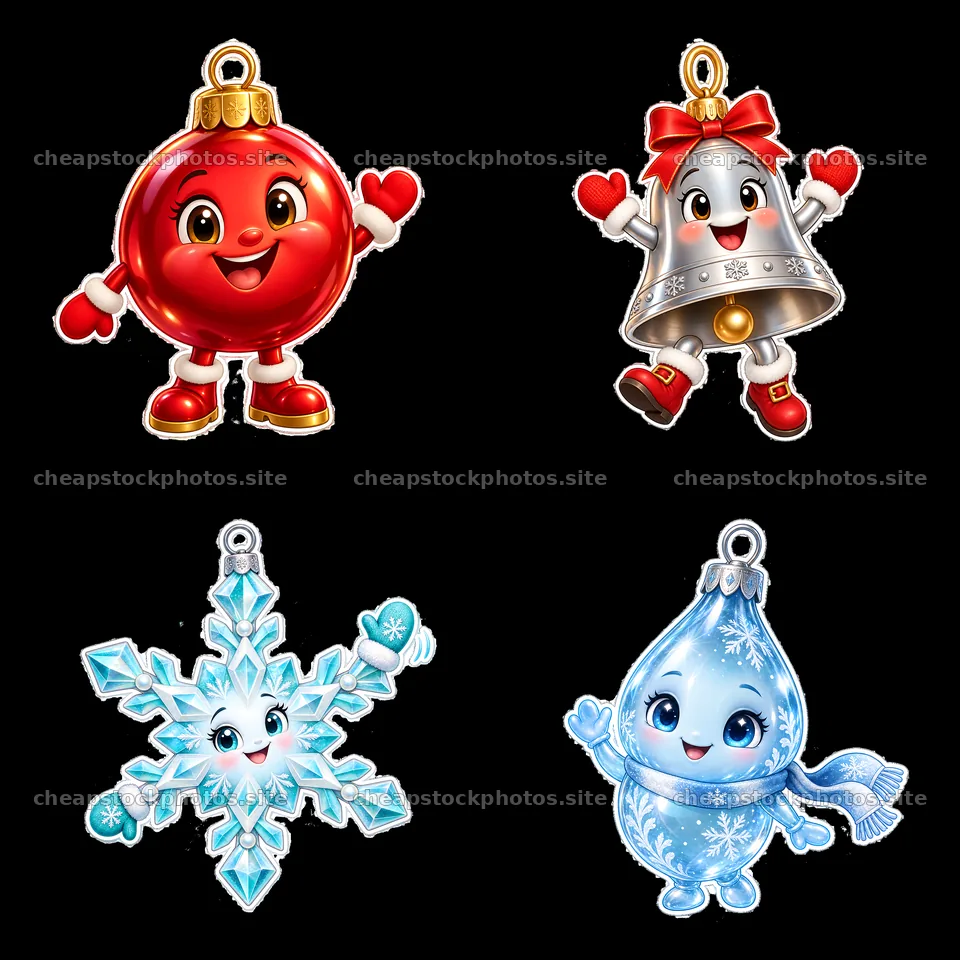 Christmas ornaments with cheerful characters and bright colors – stock photos 7746x7746