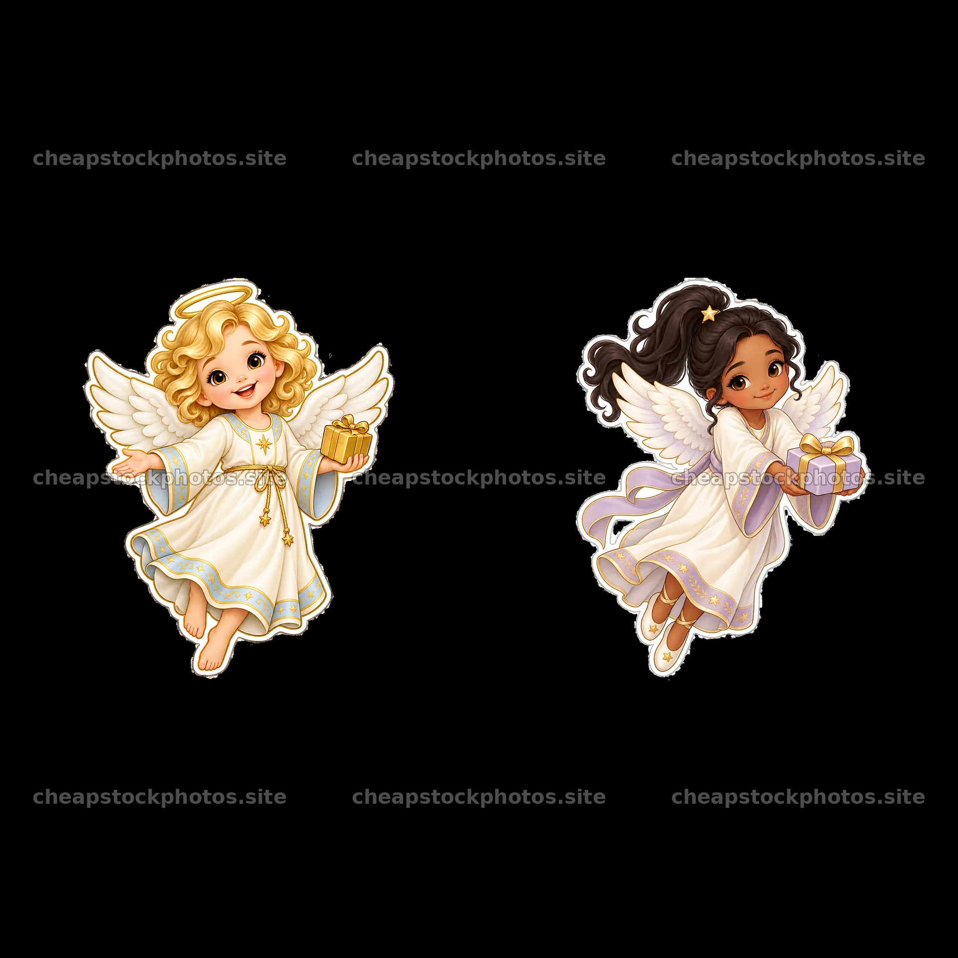 Christ Child cartoon stickers with gifts and angelic features – stock photos 7746x7746