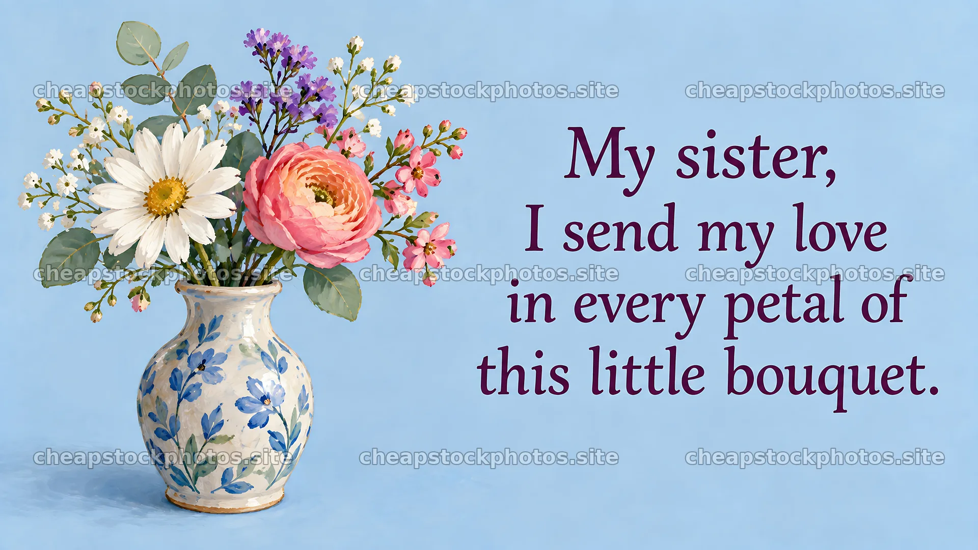 Sister love greeting with a painted flower bouquet – stock photos 10324x5812