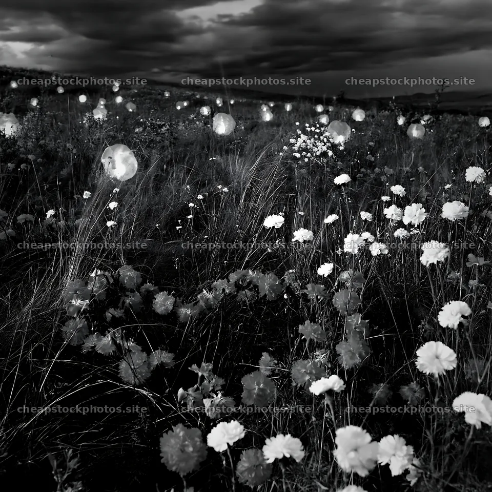 Christmas lanterns in meadow with dramatic cloud light – stock photos 7938x7938