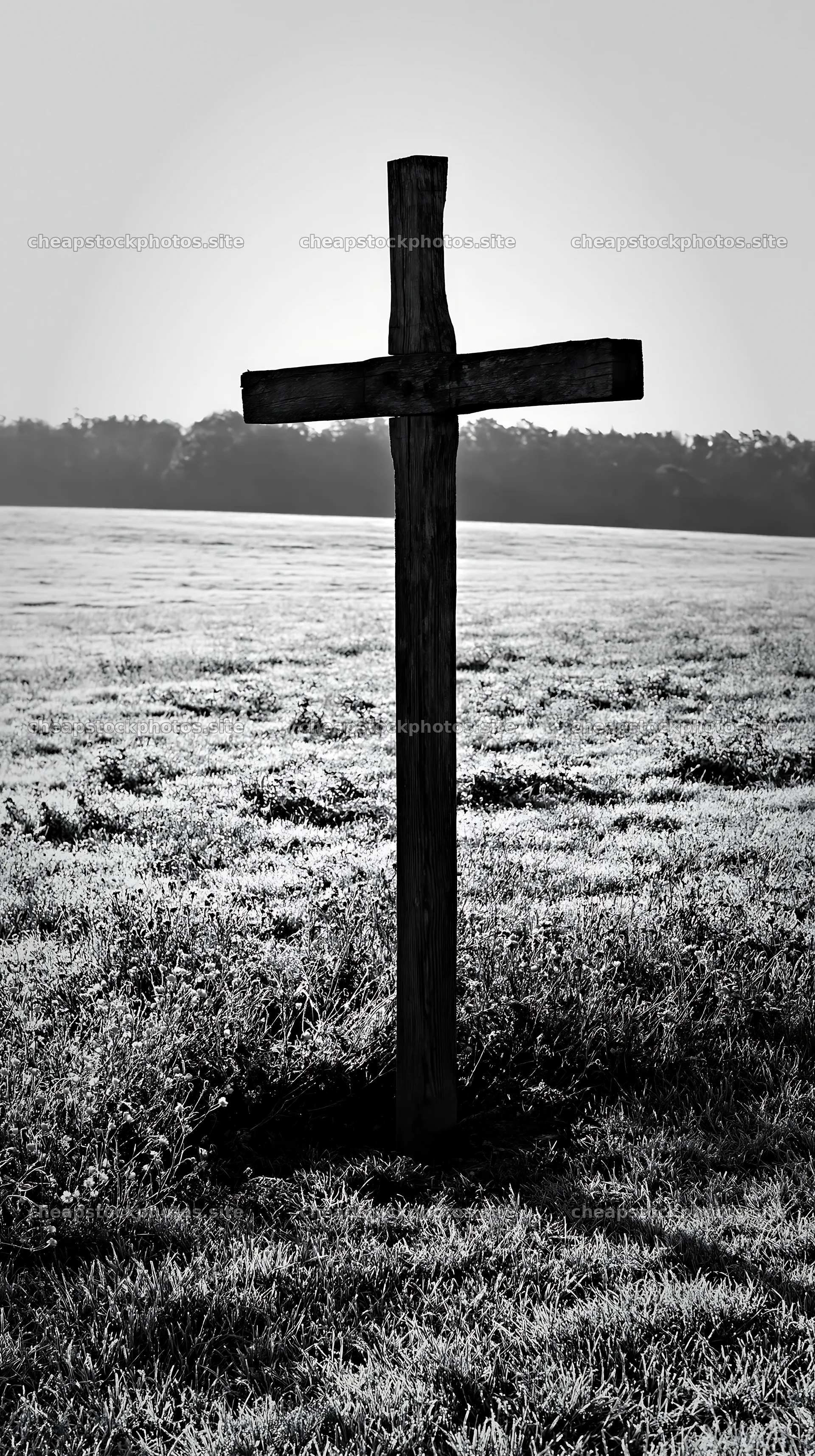 Wooden Christian cross standing in Christmas meadow – stock photos 5938x10608