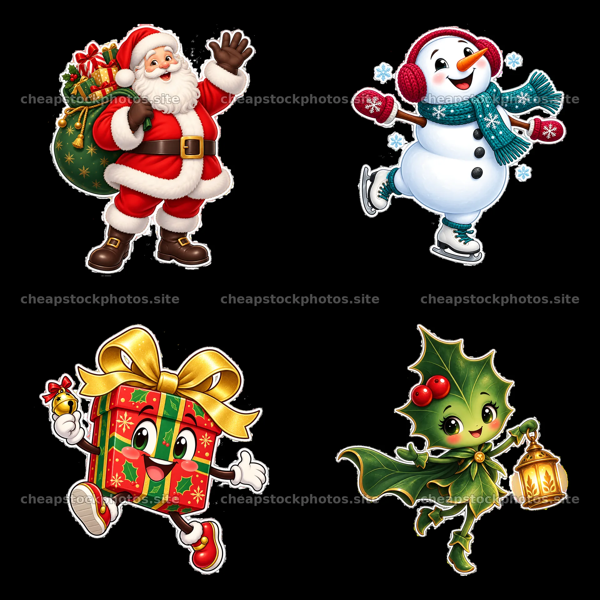 Joyful Christmas characters celebrating the holiday season – stock photos 7746x7746