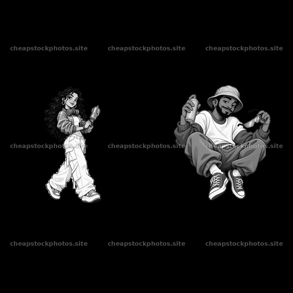 Cool graffiti sprayer characters in action with spray cans – stock photos 7746x7746