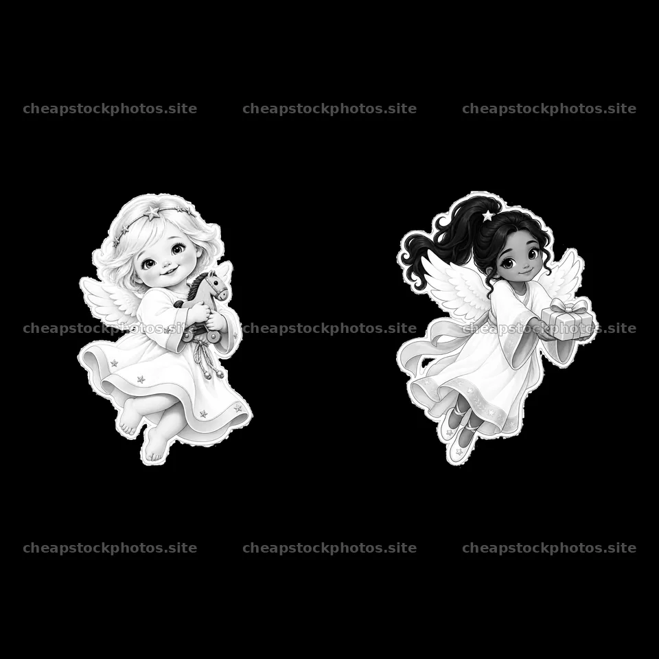 Christ Child brings gifts in monochrome sticker illustration – stock photos 7746x7746