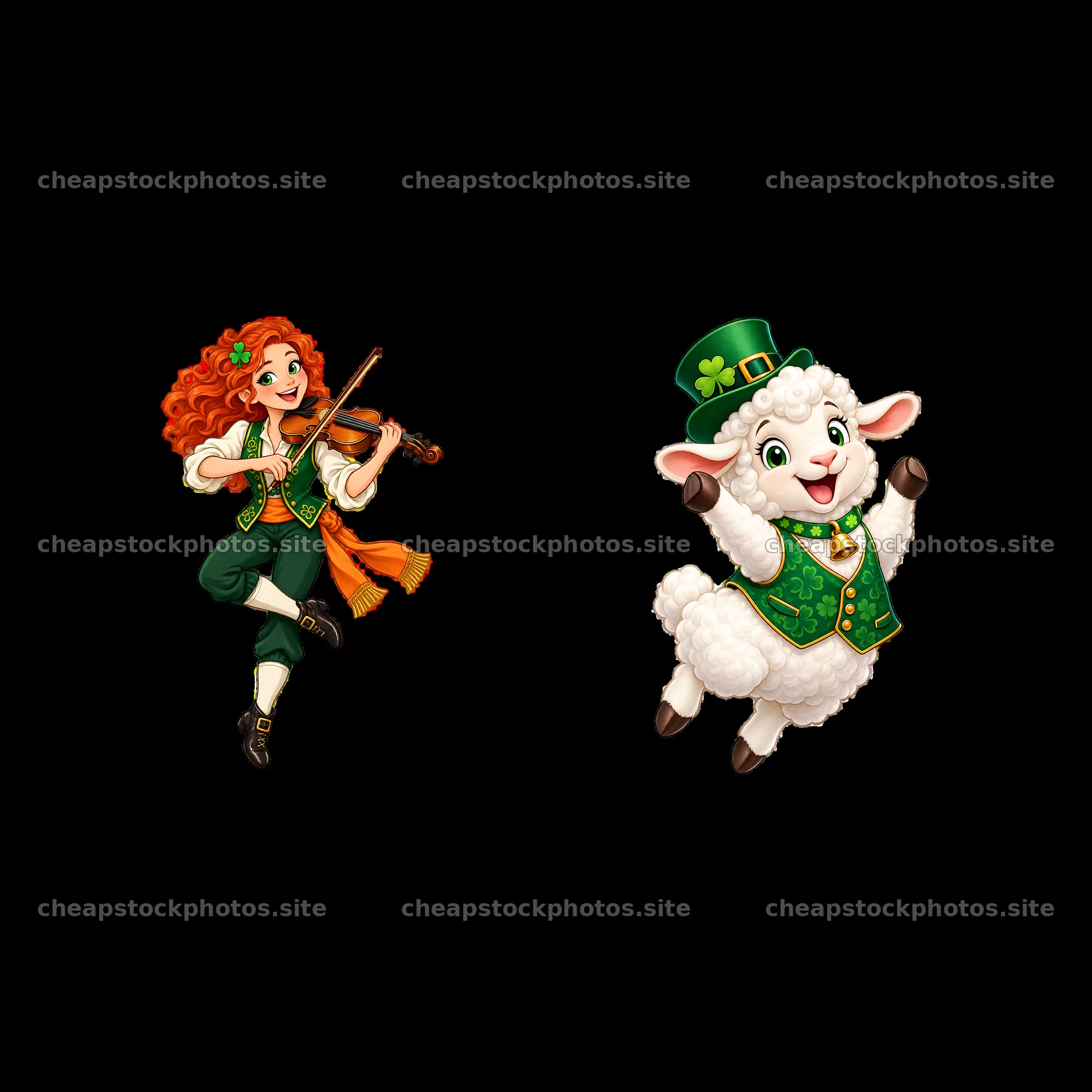 Girl playing violin with sheep in St. Patrick's Day outfit – stock photos 7746x7746