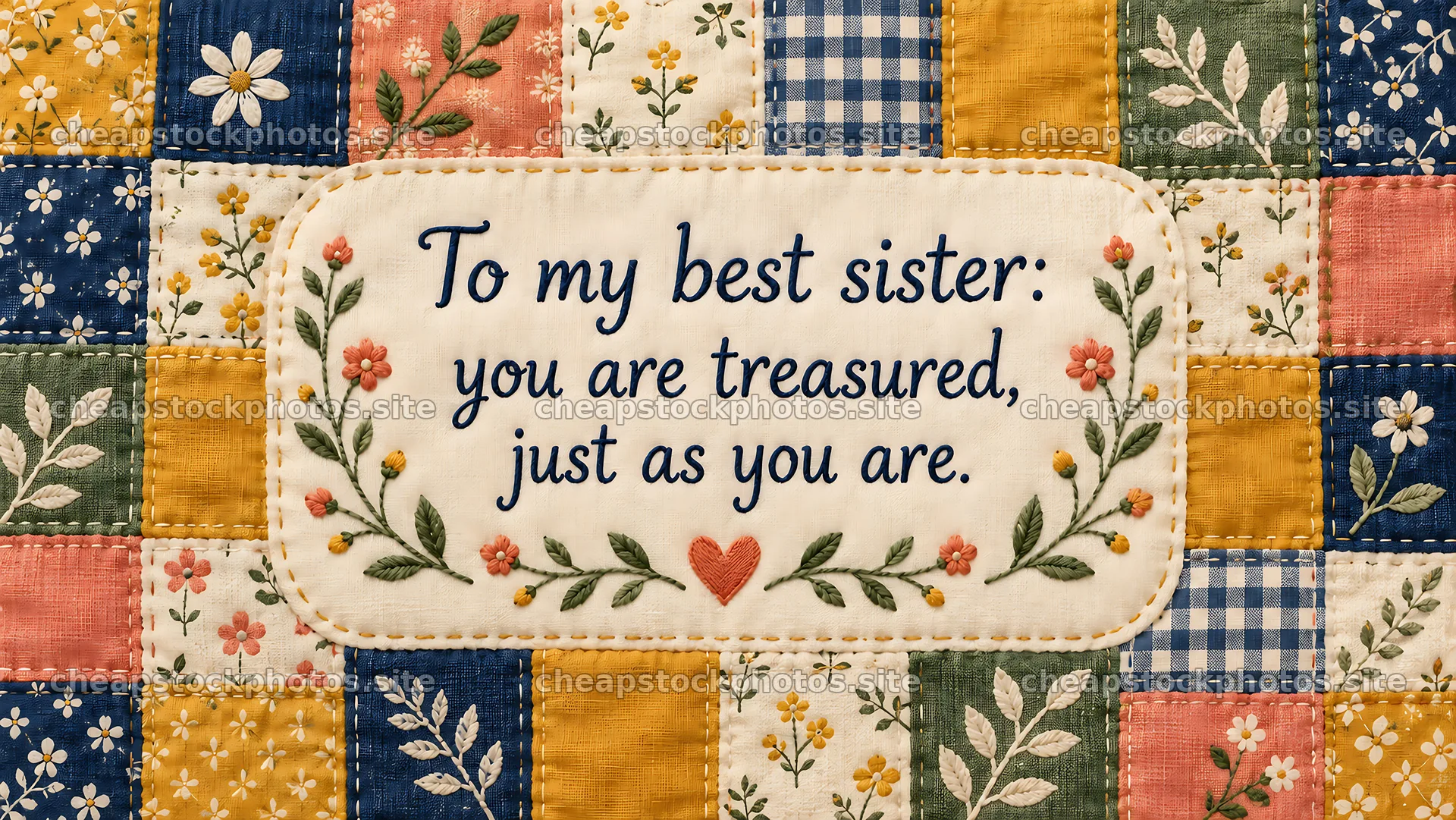 Treasured Sister Floral Patchwork Greeting – stock photos 10324x5812