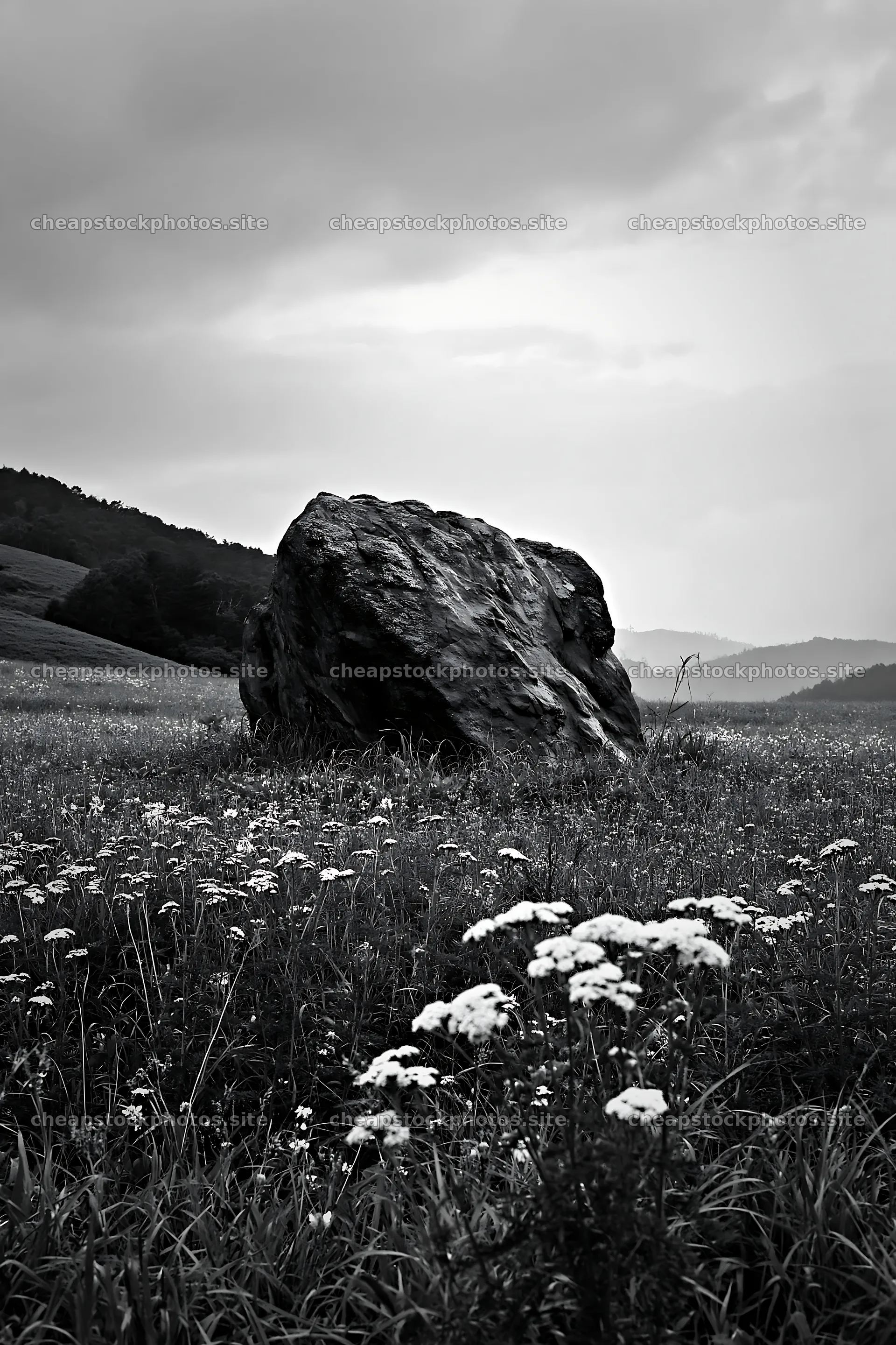 Granite boulder in a drought resilient meadow in Nagano – stock photos 6480x9722