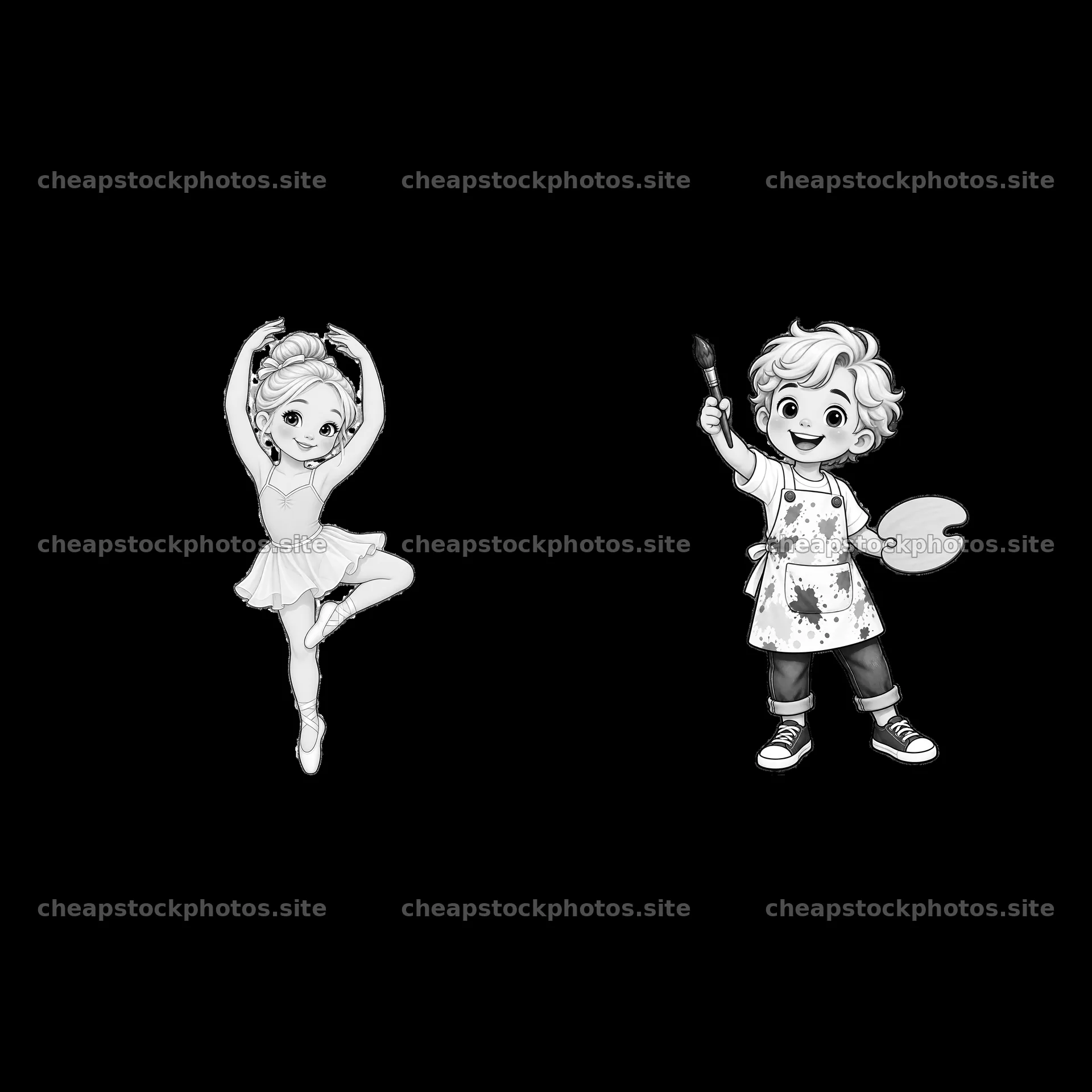 Blond child ballerina and boy painter cartoon sticker set – stock photos 7746x7746