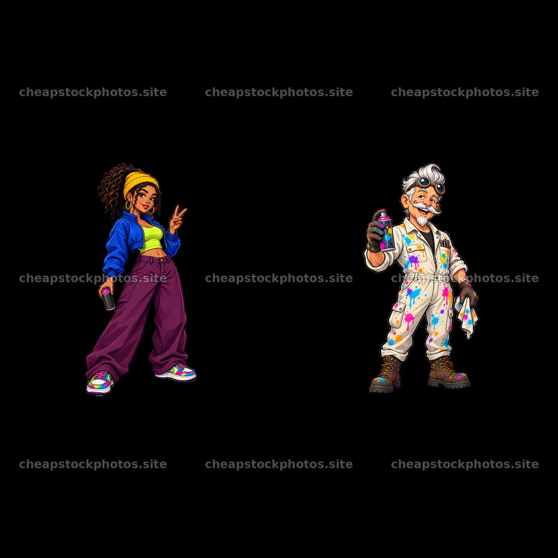 Cool graffiti sprayer characters with spray paint in hand – stock photos 7746x7746
