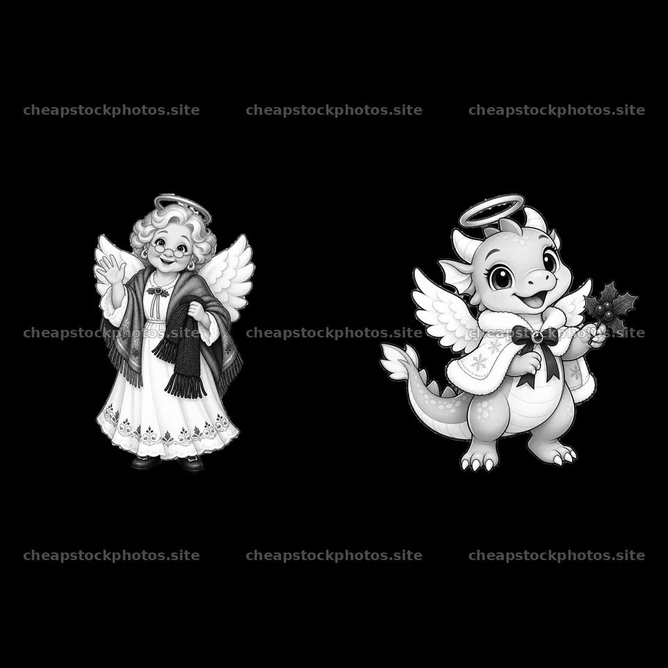 Christmas angel and dragon sticker set with holiday themes – stock photos 7746x7746
