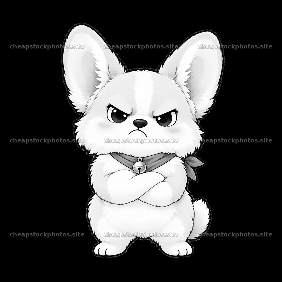 Kawaii grumpy dog with a scarf and an angry expression – stock photos 7746x7746