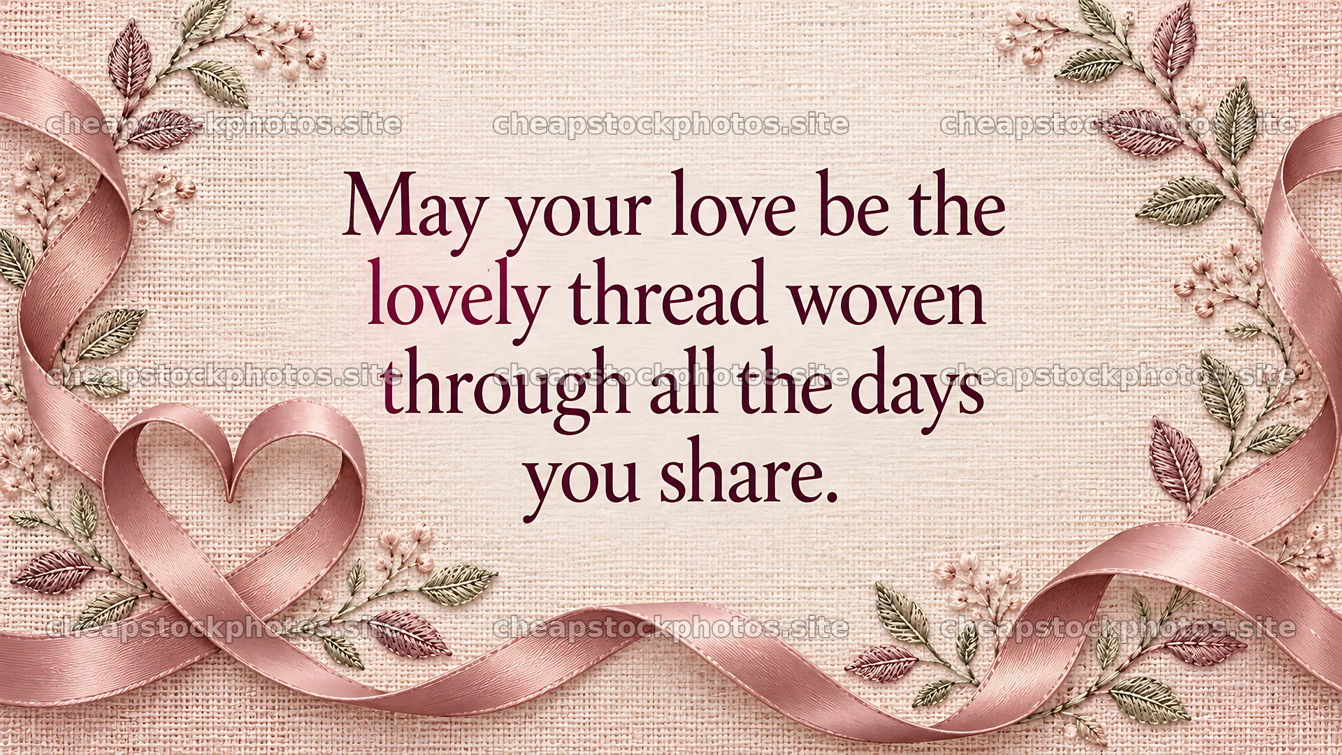 Wedding Greeting with a Blush Ribbon Heart – stock photos 10324x5812