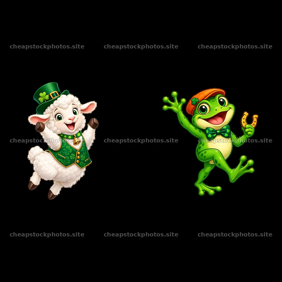 Lamb and frog characters celebrating St. Patrick's Day – stock photos 7746x7746