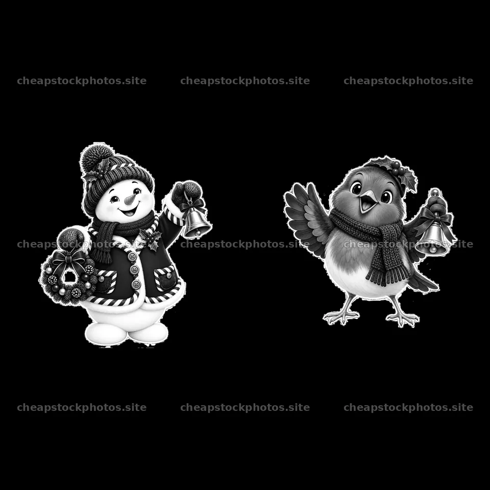 Snowman and bird with bells for Christmas decoration – stock photos 7746x7746
