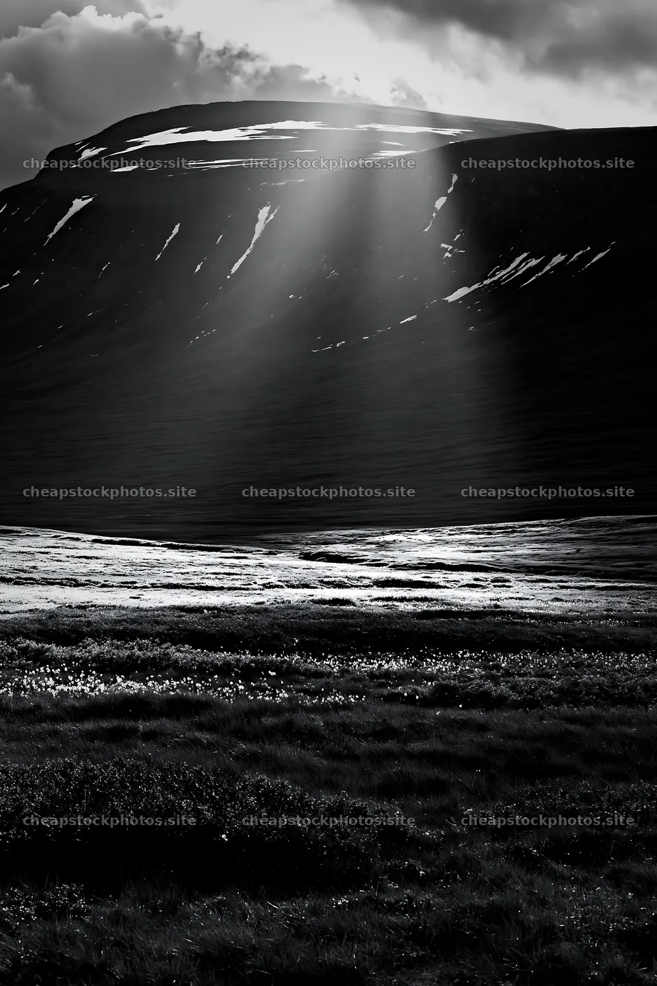Sunrays shining down on mountain meadow landscape – stock photos 6480x9722