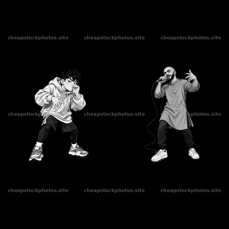 Hip-hop artist performing and rapper with microphone in monochrome – stock photos 7746x7746