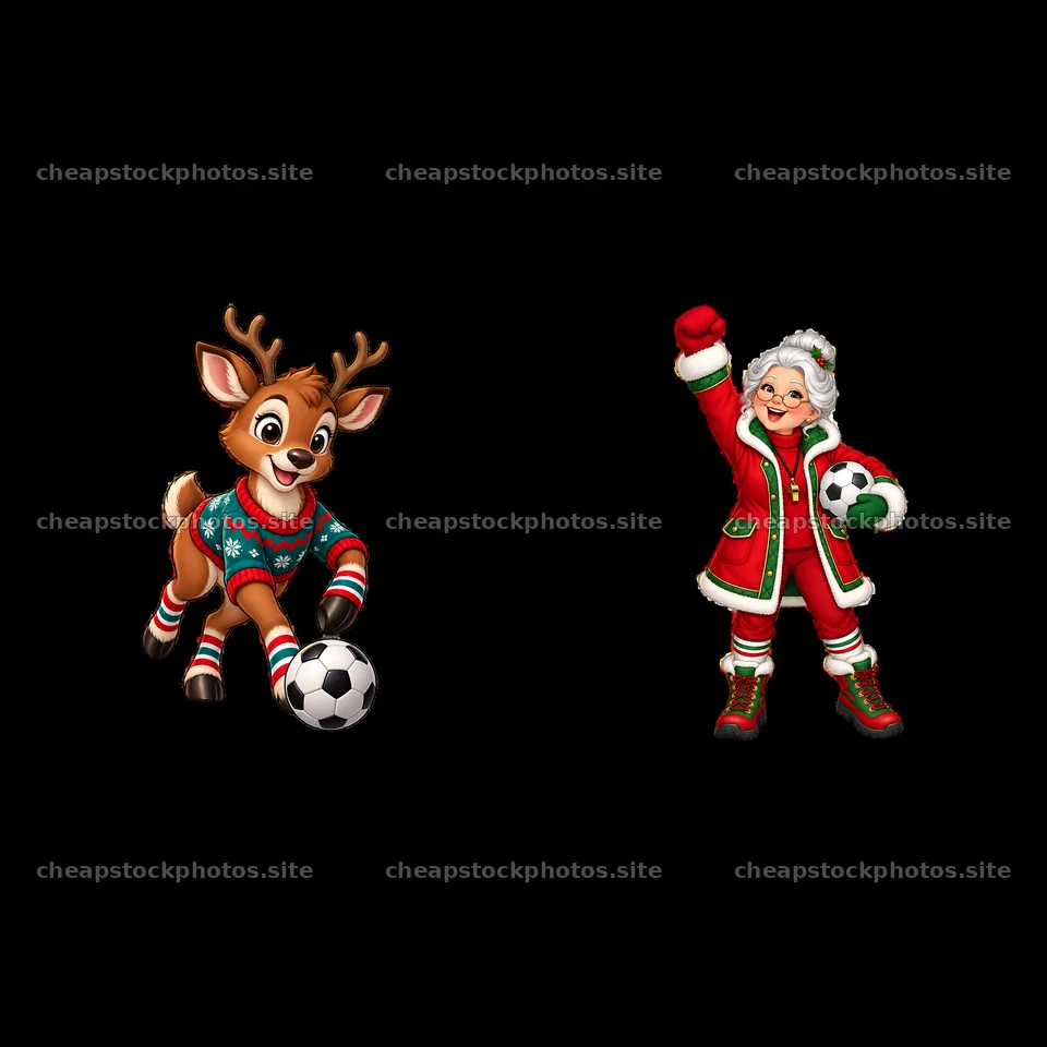 Reindeer and Santa celebrating Christmas soccer fun – stock photos 7746x7746