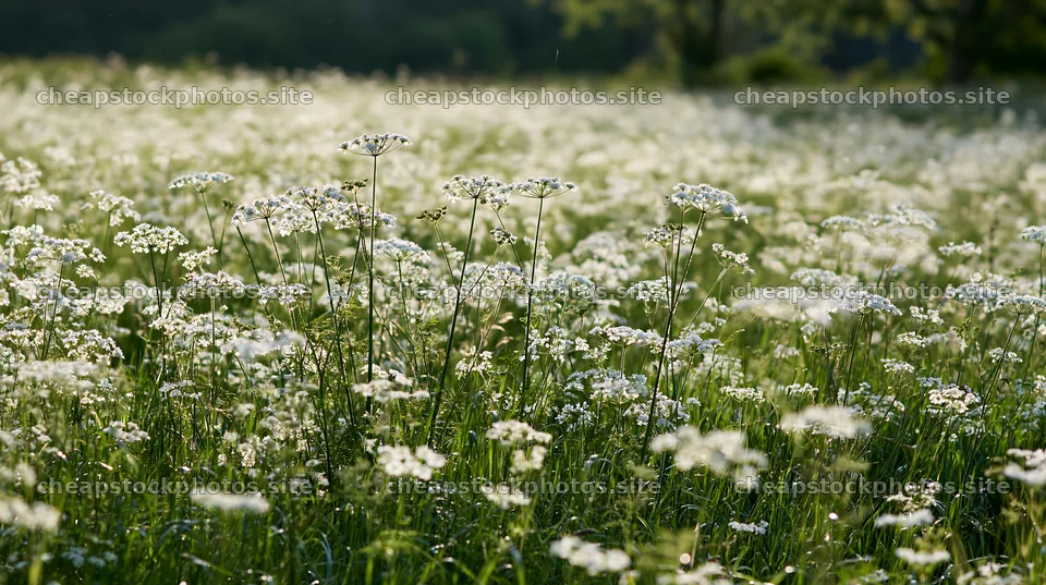 Meadow whiteout with blooming flowers in the sunlight – stock photos 10608x5938