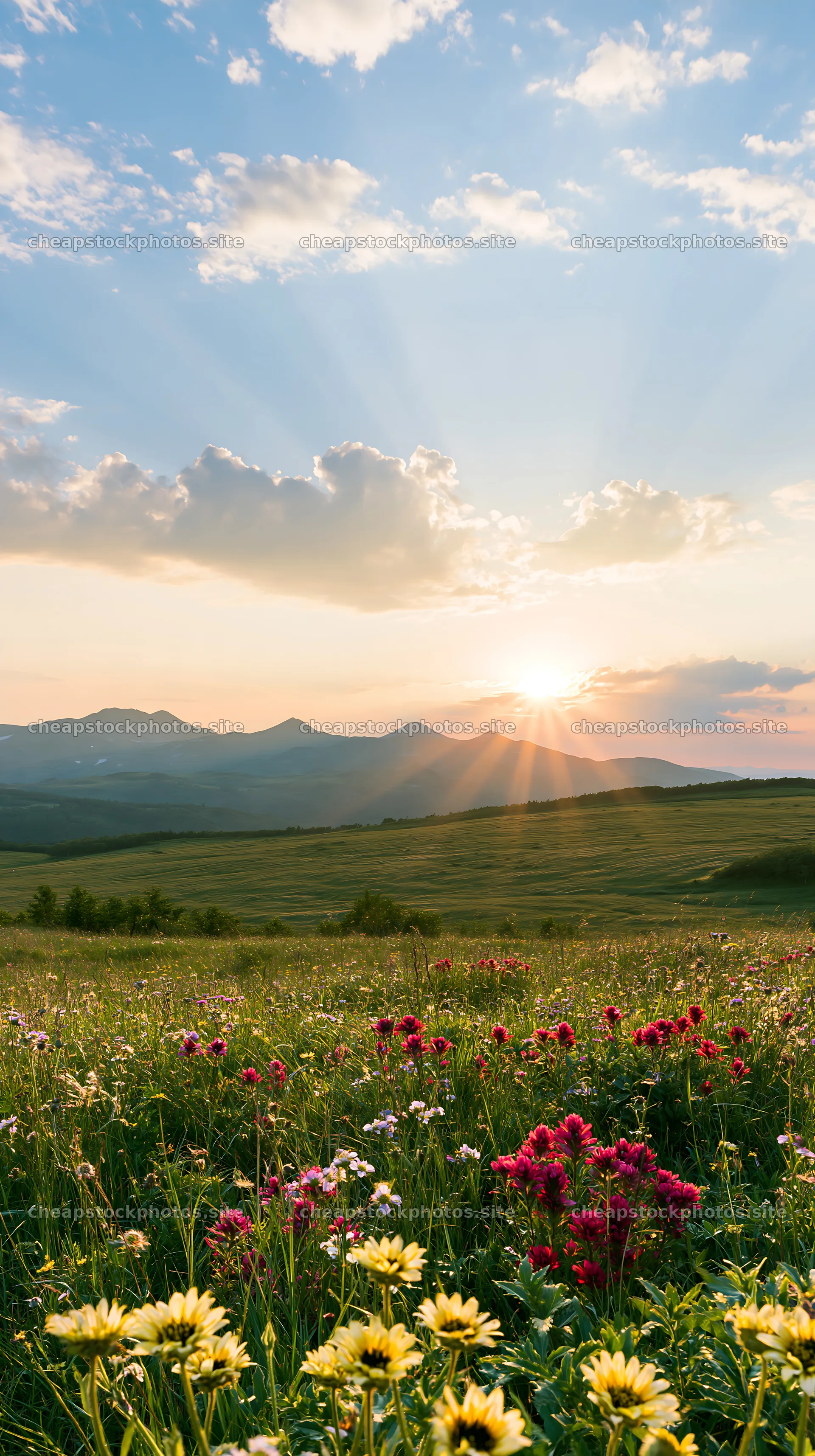 Daisetsuzan alpine meadow with light rays at sunset – stock photos 5938x10608